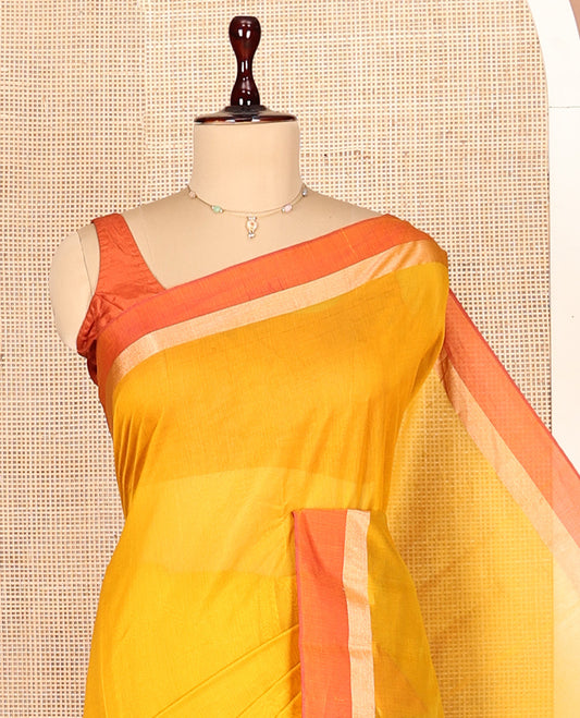 Yellow Plain Silk Cotton Saree