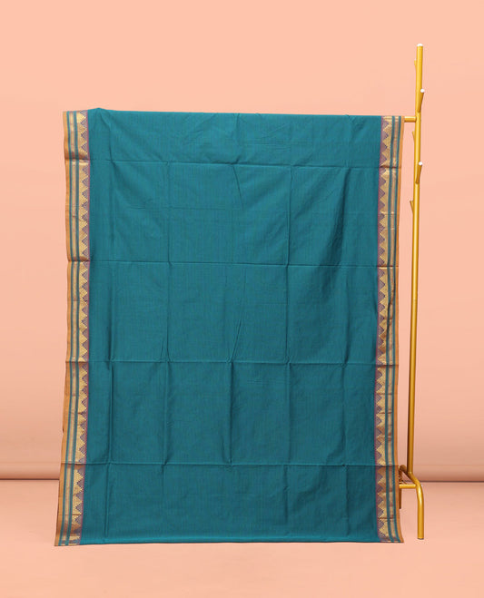 Blue Striped Poly Cotton Saree