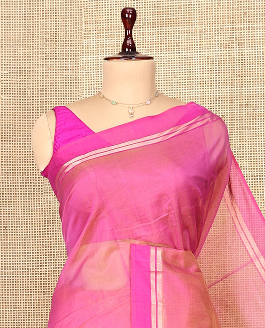 Pink Plain Silk Cotton Saree