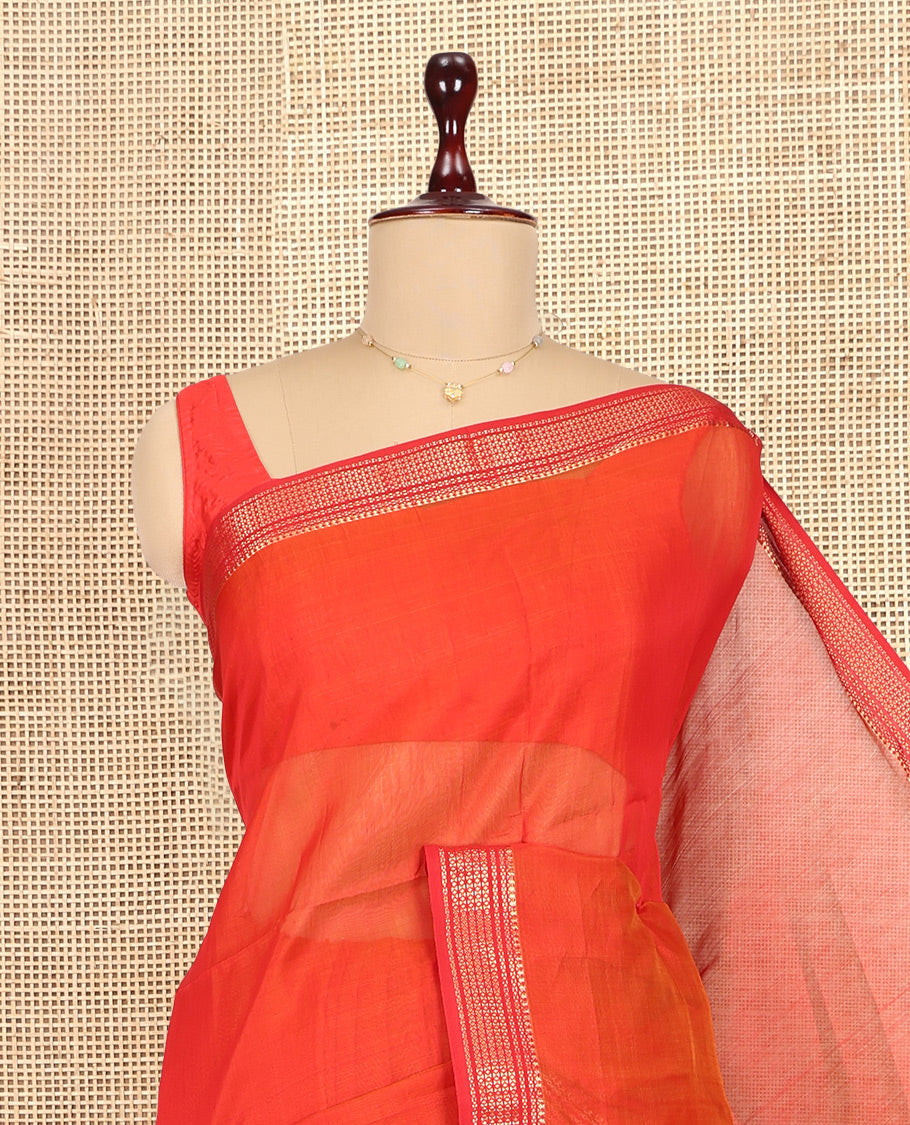 Orange Plain Maheshwari Cotton Saree