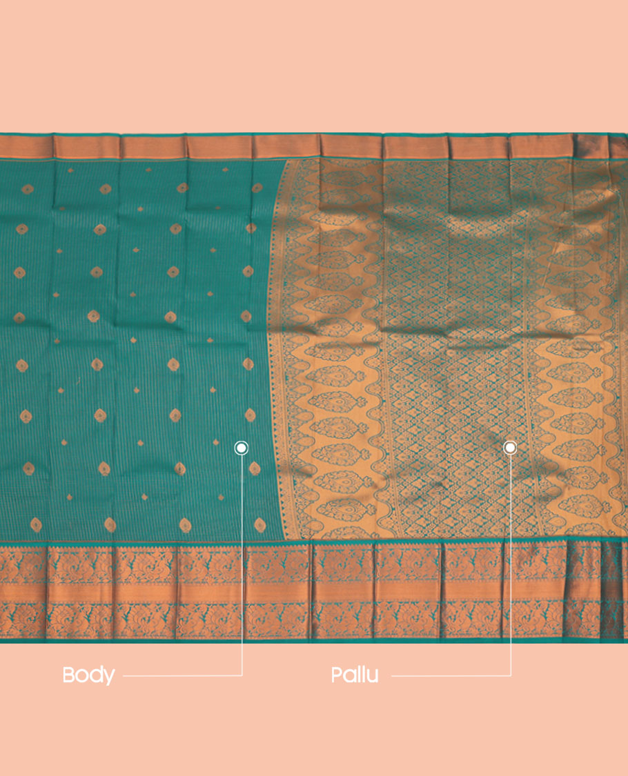 Green Budget Silk Saree, Finely Crafted with Zari Buttas and Checks All Over Its Body, Highlighted by a Traditional Zari Design Border, Intricately Designed Pallu, and Paired with a Matching Blouse