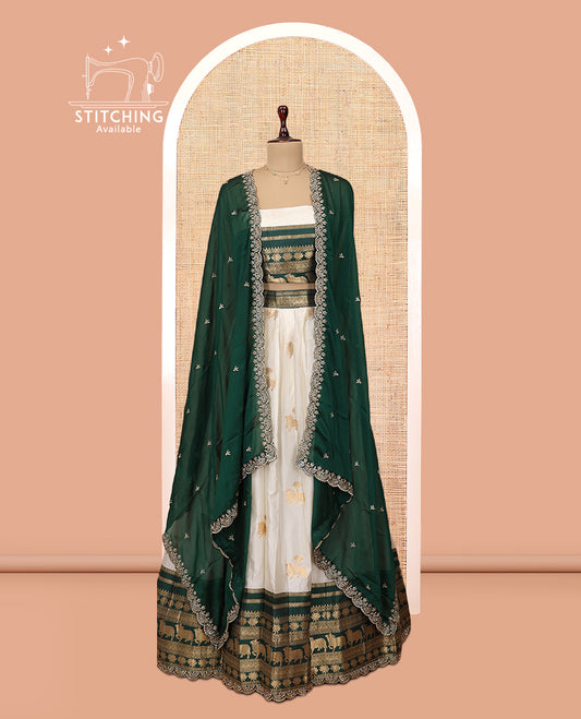 White-Green Banaras Half-Saree