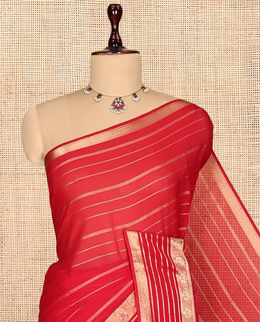 Red Semi Mysore Silk Saree
