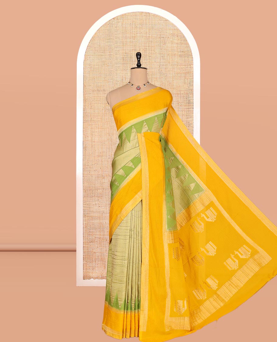 Parrot Green Wrinkle Crepe Saree