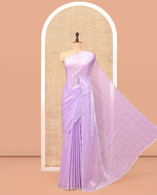 Lavender Designer Saree, Beautified with Stone Lines All Over Its Body, Highlighted by Scallop Stone Work Border, and Paired with a Matching Blouse