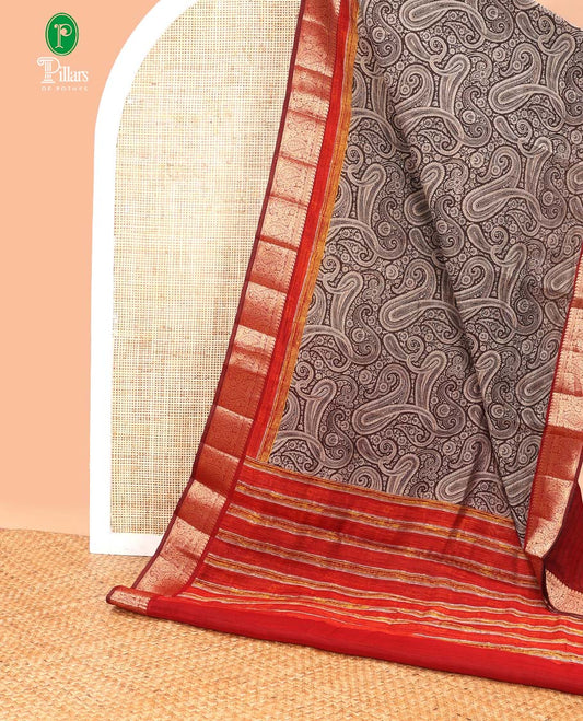 Black jamdhaani prited style chanderi cotton saree with contrast mango border & printed pallu along with plain blouse