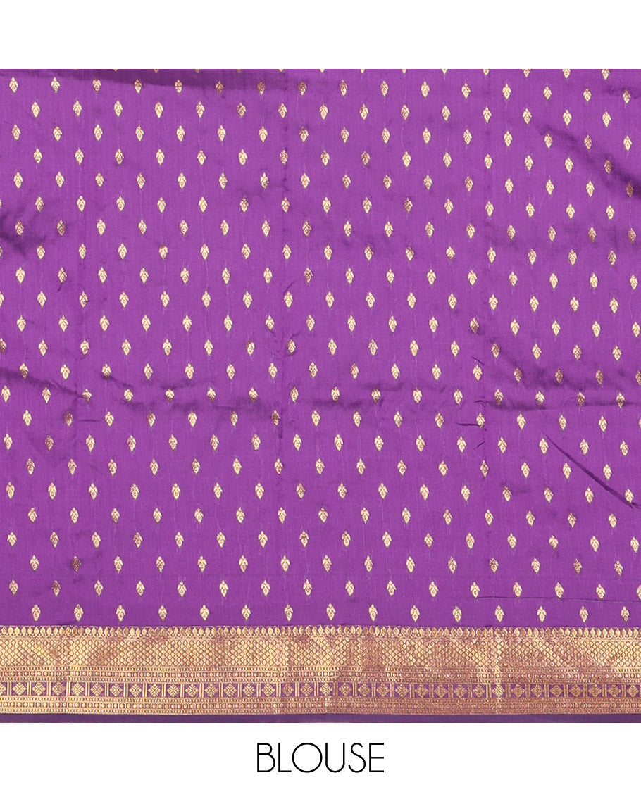 Purple Art Silk Saree, Spotlighted with Zari Buttas, Traditional Border, Intricate Pallu, a Matching Blouse