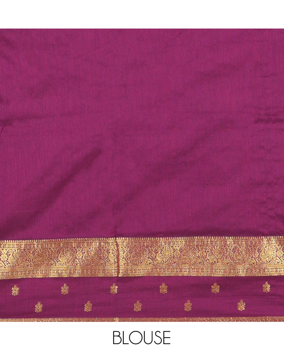 Wine Kalyani Cotton Saree, Delicately Woven with Buttas, a Traditional Zari Border, Grand Pallu, and a Matching Blouse