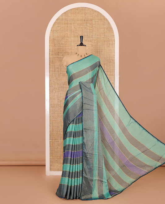 Rama horizontal striped fendy chiffon saree, piping border, striped palu, and blouse of sequins and zari buttas