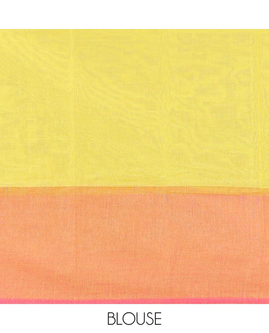 Orange floral motifs chirla cottton saree with contrast striped border & floral design pallu