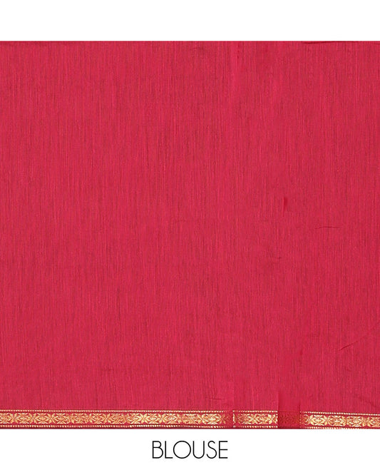 Green Maheshwari Cotton Saree, Delicately Woven with Flower Buttas All Over Its Body, Subtly Woven Piping Border, Captivating Contrast Pallu Steeped with Buttas, and Paired with a Contrast Blouse