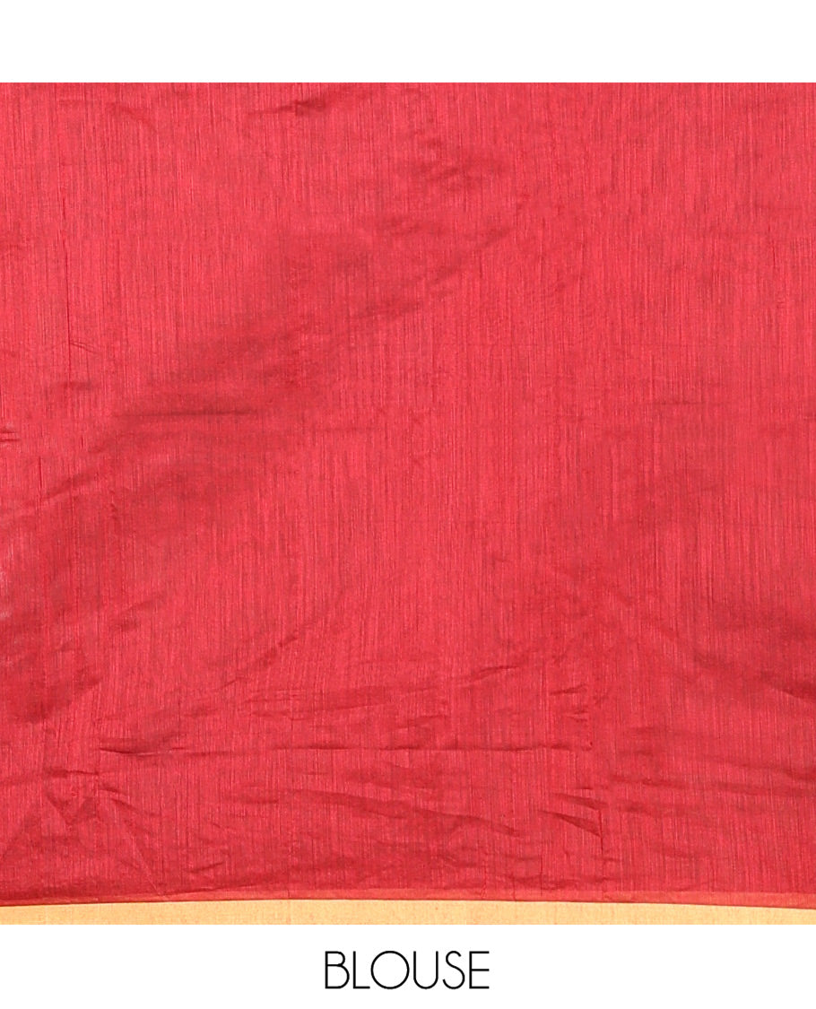 Olive Green Khadi Cotton Saree, Bedecked with Flower Motifs, Printed Border, Contrast-Printed Pallu, and a Contrast Blouse