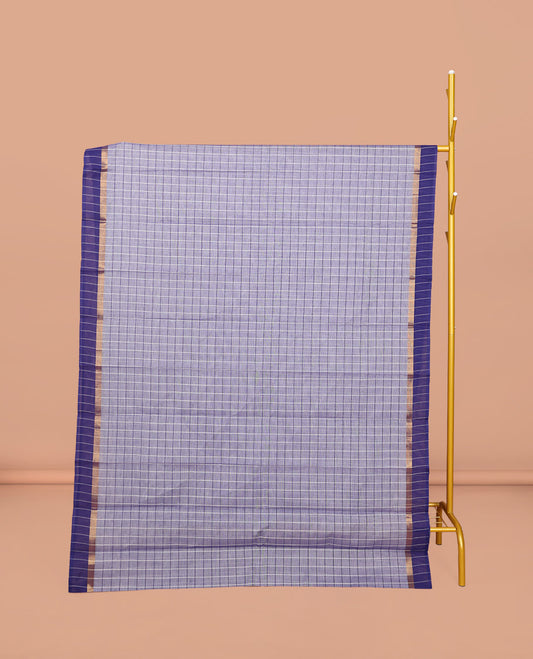 Blue Checked Chirala Cotton Saree, a Contrast Border, Striped Pallu, and a Matching Blouse