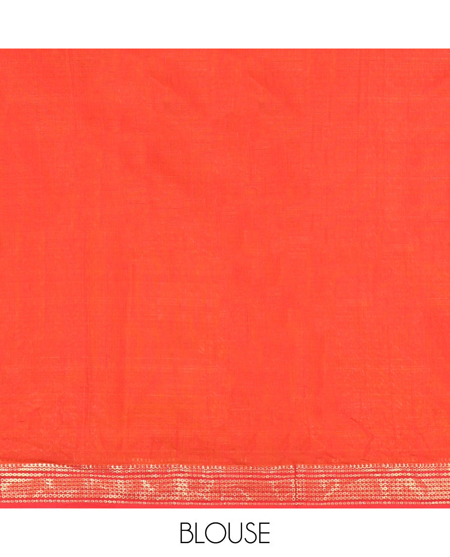 Orange Plain Maheshwari Cotton Saree