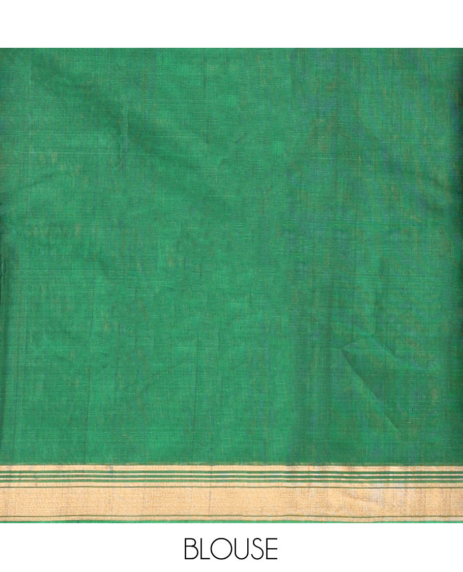 Grey Silk Cotton Saree, Decorated with Zari Buttas, Complemented by Contrast Zari Border, a Pallu of Geometric Designs, and Contrast Blouse