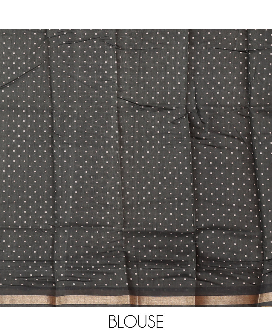 Grey Mul Mul Cotton Saree, Enthralled with a Floral-Paisley Print, a Subtle Border, a Geometric-Printed Pallu, and a Matching Blouse