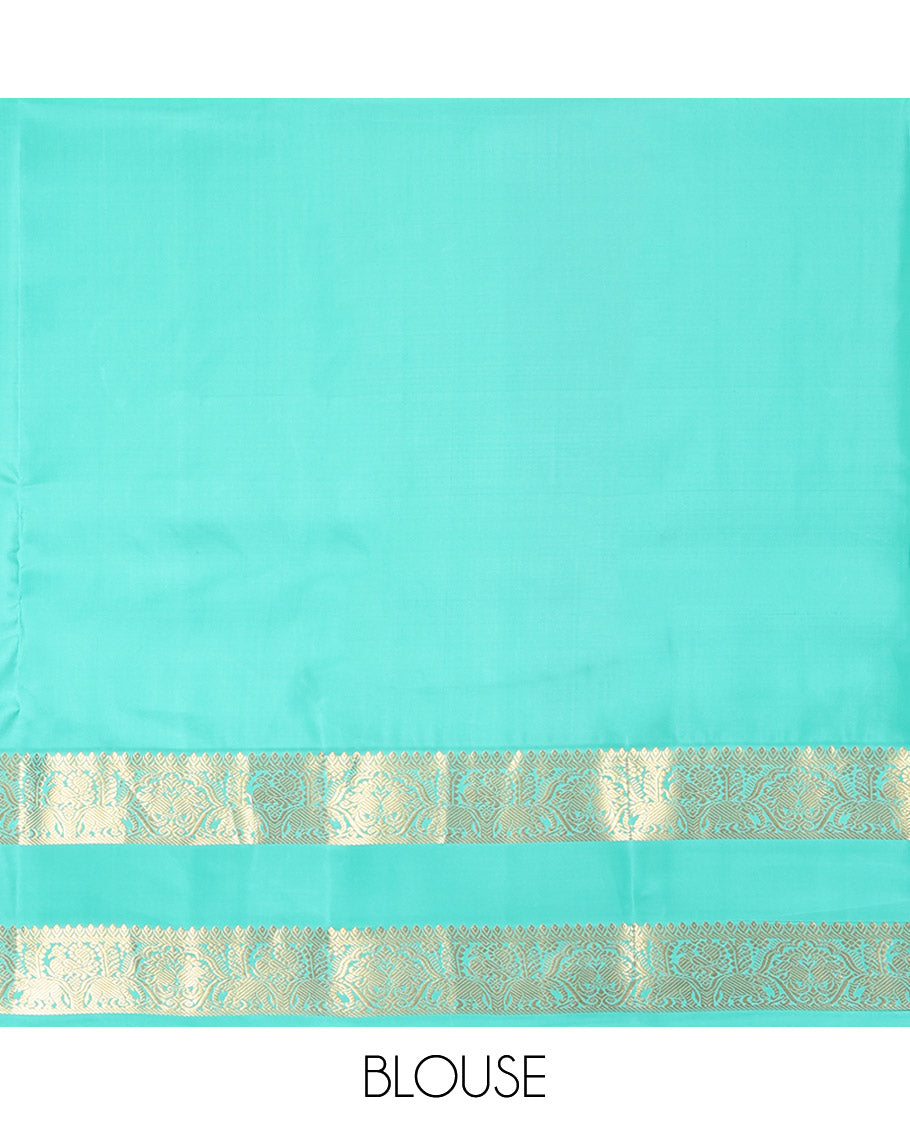 Eggplant Purple Vasundhara Silk Saree, Decorated with Zari Buttas, Complemented by a Contrast Rettai Pettu Mayil-Yaanai Border, Jaal Pallu, and a Contrast Blouse