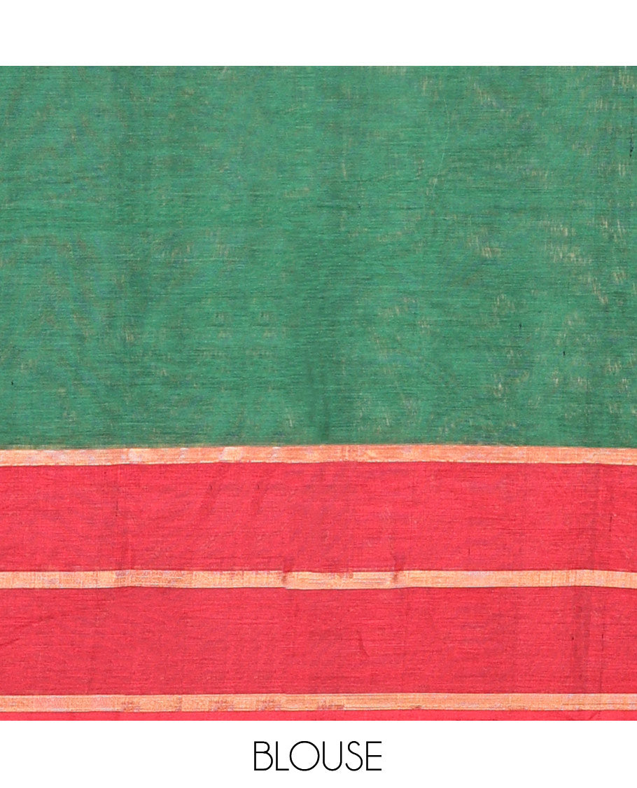 Green Checked Kuppadam Silk Saree, a Contrast Traditional Zari Border, Grand Pallu, a Matching Blouse