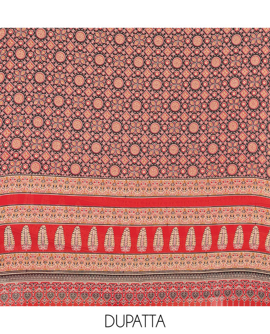 Coffee Brown Georgette Material Churidar, Ajrakh Print and Mirror Work Top, a Matching Bottom, and Ajrakh Printed Dupatta (Copy)