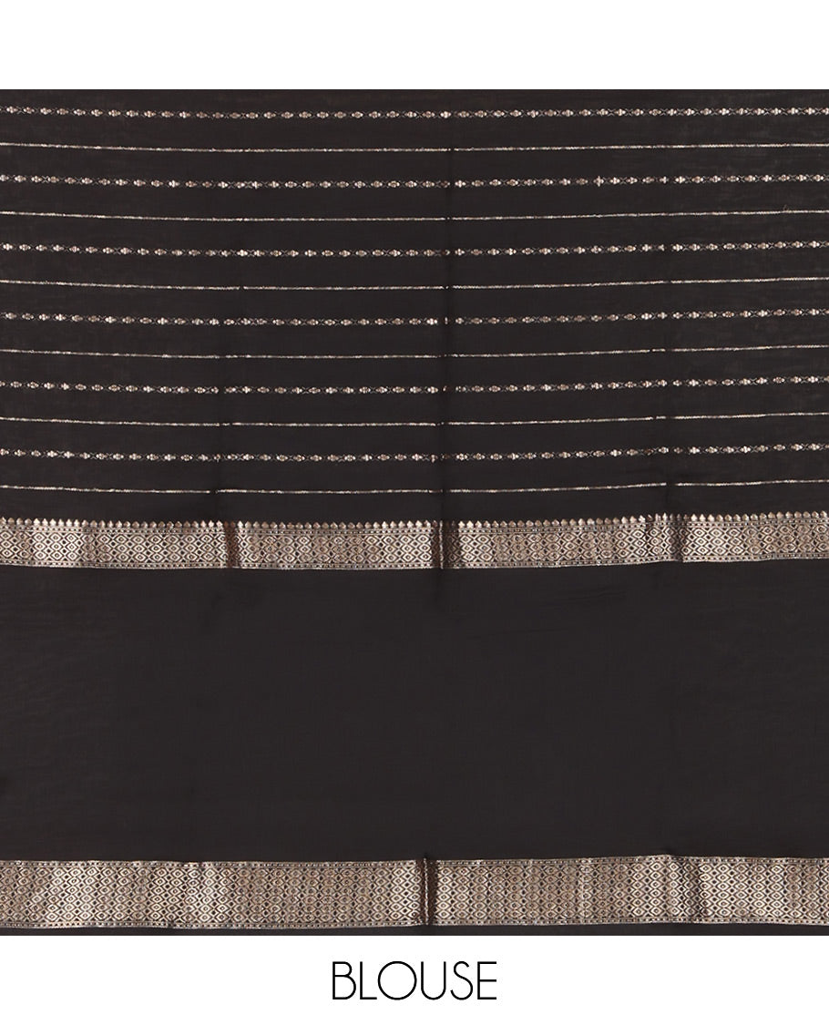 Blue Assam Silk Saree, Delicately Woven with Zari Stripes, Complemented by Contrast Big Zari Border,  Zari Woven Pallu, and Contrast Blouse