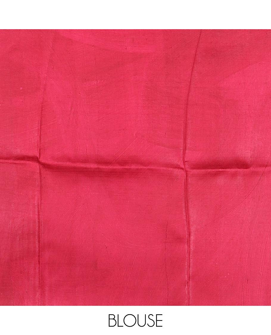 Red checkered printed silk saree with contrast border & floral design pallu