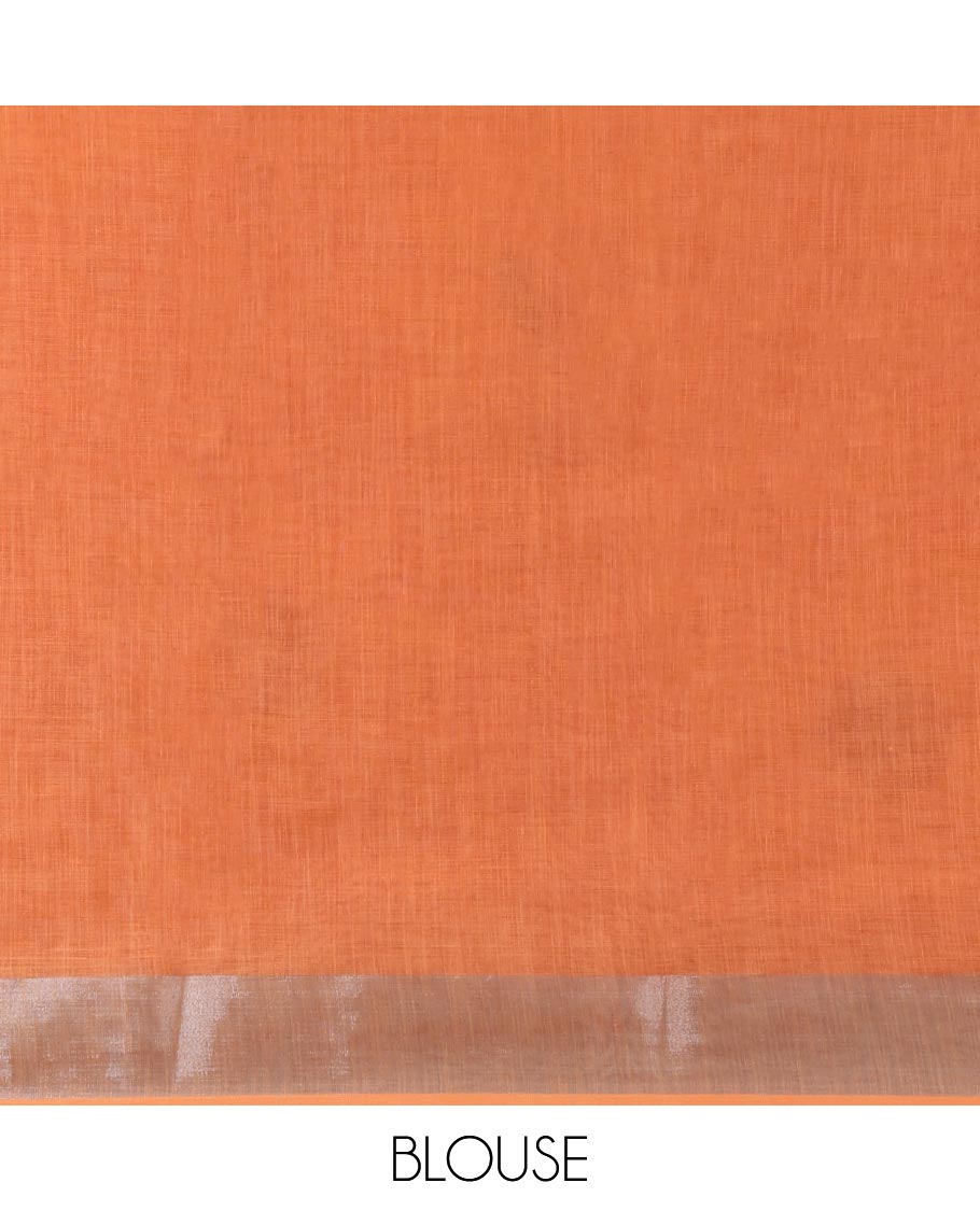 Orange Linen Cotton Saree, Beautified with Sunflower Print, a Zari Border, and a Matching Blouse