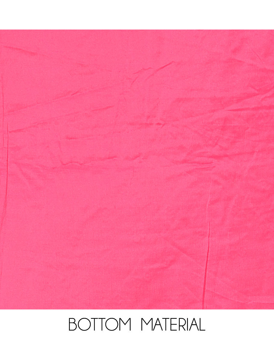 Pink and Red Semi-Silk Material Churidar Set, Prettified with Bandhani Dots Print, Comes with a Plain Santoon Bottom, and Paired with a Double-Colored Dupatta of Bandhani Dots Print