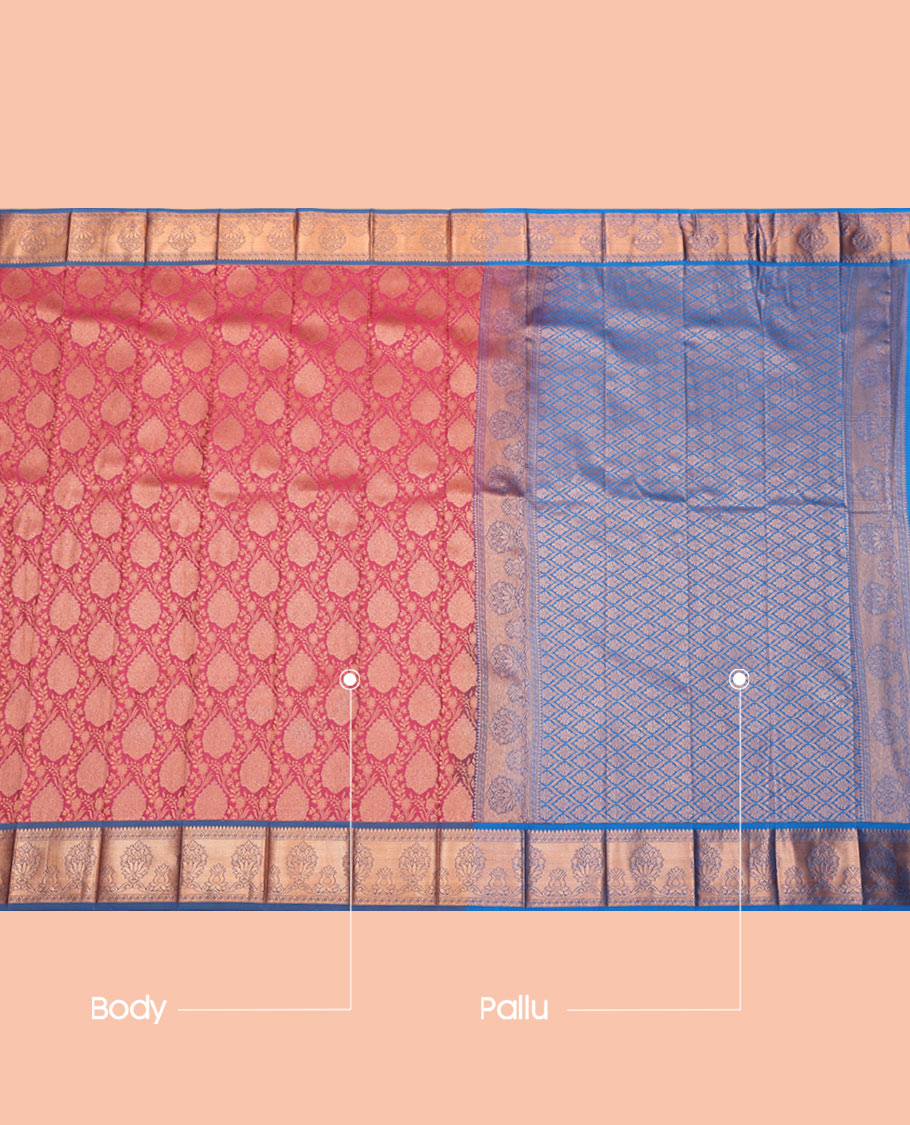 Pink Budget Silk Saree, Beautified with Jacquard Design, Complemented by a Contrast Zari Border, Jaal Pallu, and Contrast Blouse