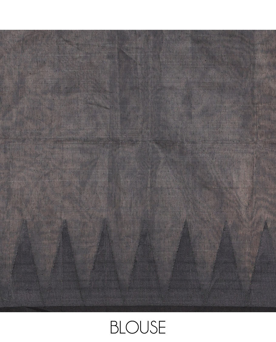 Sandal plain khadi mul cotton saree, contrast thread temple border, plain pallu, and a contrast plain blouse