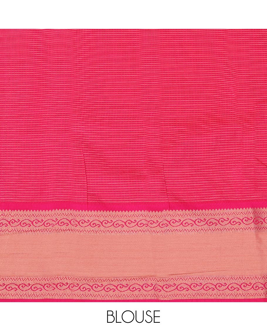 Mustard Art Silk Pavadai Material Set Featuring a Zari Butta Enclosed Checked Skirt, Complemented by a Contrast Traditional Zari Motifs Woven Border, and Paired with a Contrast Blouse