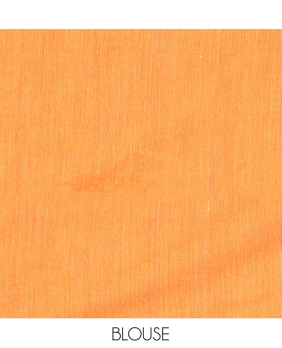Borderless Orange Plain Khadi Cotton Saree, a Self-Pallu with Tassels, and a Matching Blouse