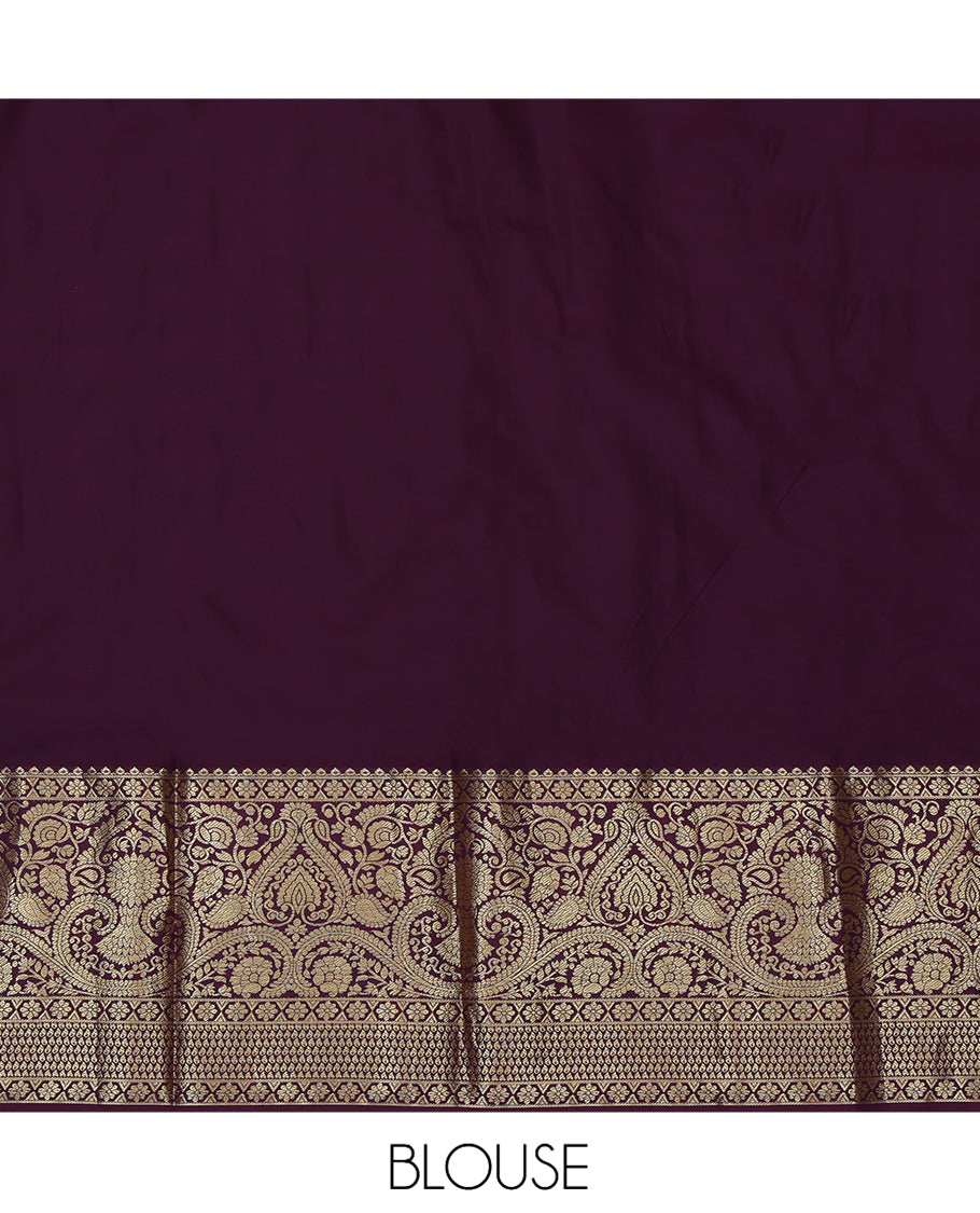 Pink Art Silk Pavadai Material, Ornamented with Jacquard Design, Contrast Mughal-Style Design Border, and Comes with a Contrast Blouse