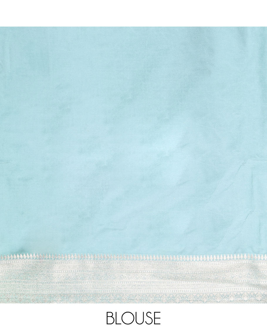 Blue Dupion Silk Saree, Embellished with Zari Buttas, Complemented by a Contrast Traditional Zari Design Border, Intricately Designed Pallu, and a Contrast Blouse