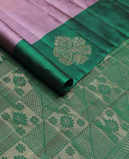 Pink zari buttas silk mix saree, contrast tree buttas border & zari-rich floral-geometric pallu