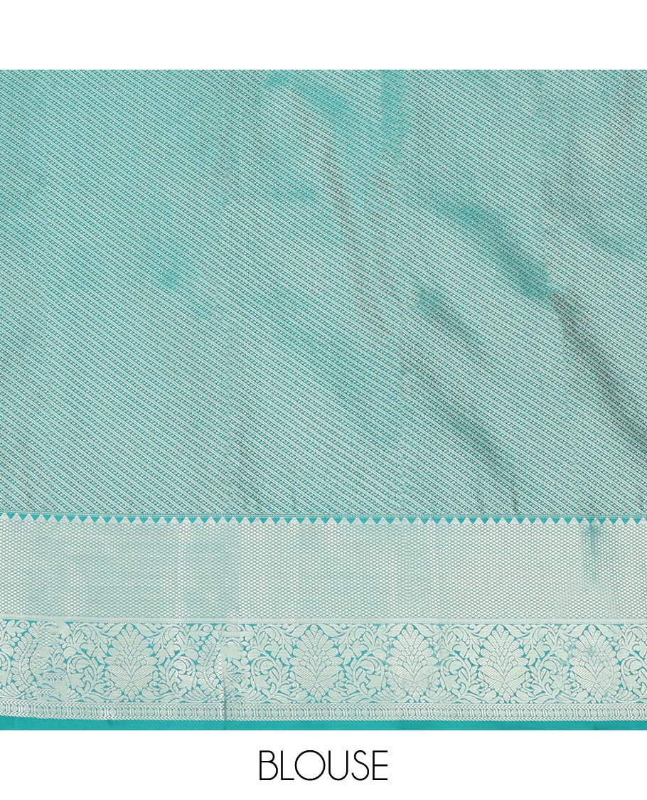 Green Budget Silk Saree, Embellished with Zari Buttas All Over Its Body, Complemented by a Contrast Traditional Zari Design Border, Jaal Pallu, and Paired with a Contrast Blouse