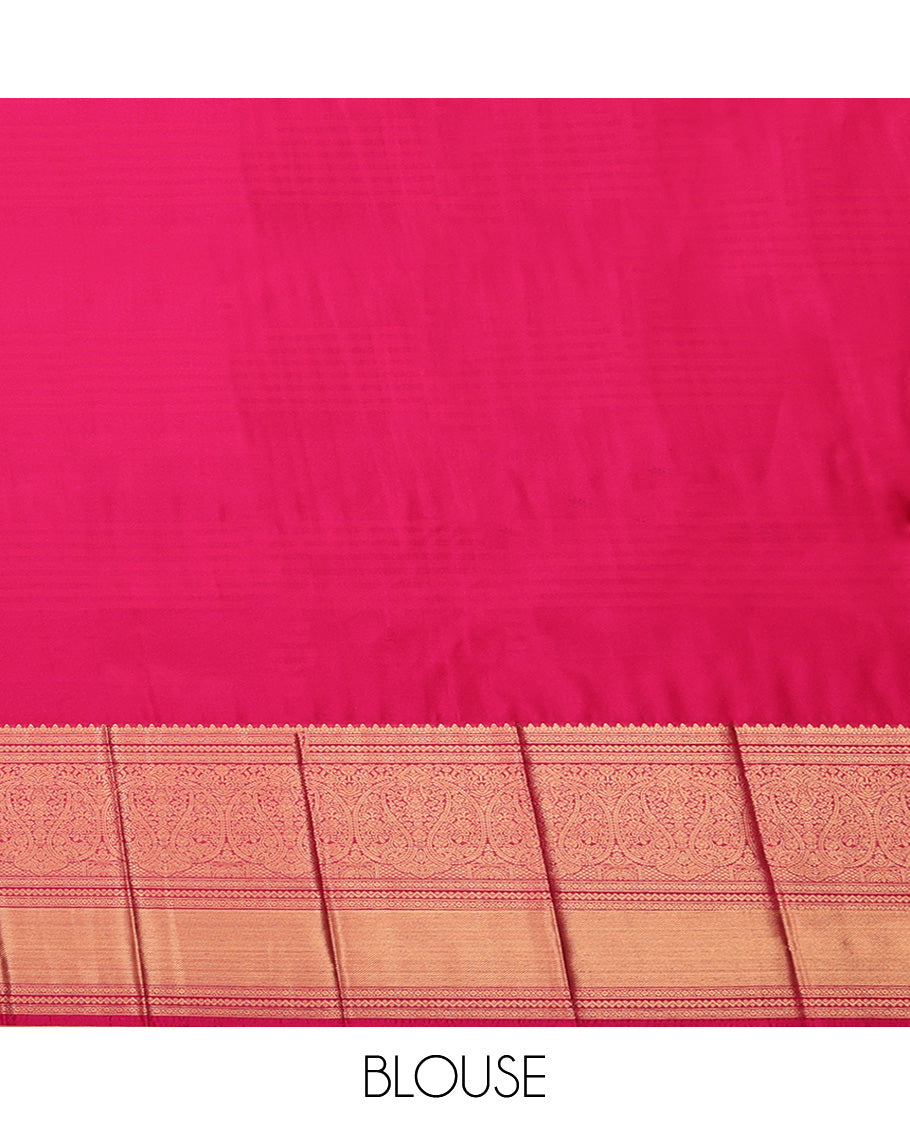 Pink Budget Silk Saree, Spotlighted with Zari Butta Enclosed Checks All Over Its Body, Complemented by a Contrast Traditional Zari Design Border, Grand Jaal Pallu, and Paired with a Contrast Blouse