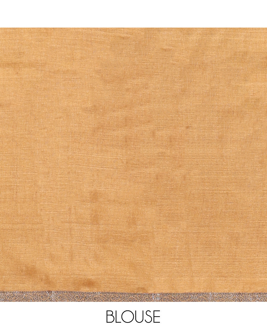Borderless Multi-Color Tussar Silk Saree, Gleamed Up with Rankat-Style Diagonal Zari Stripes, Sparsely Woven Pallu, and a Matching Blouse