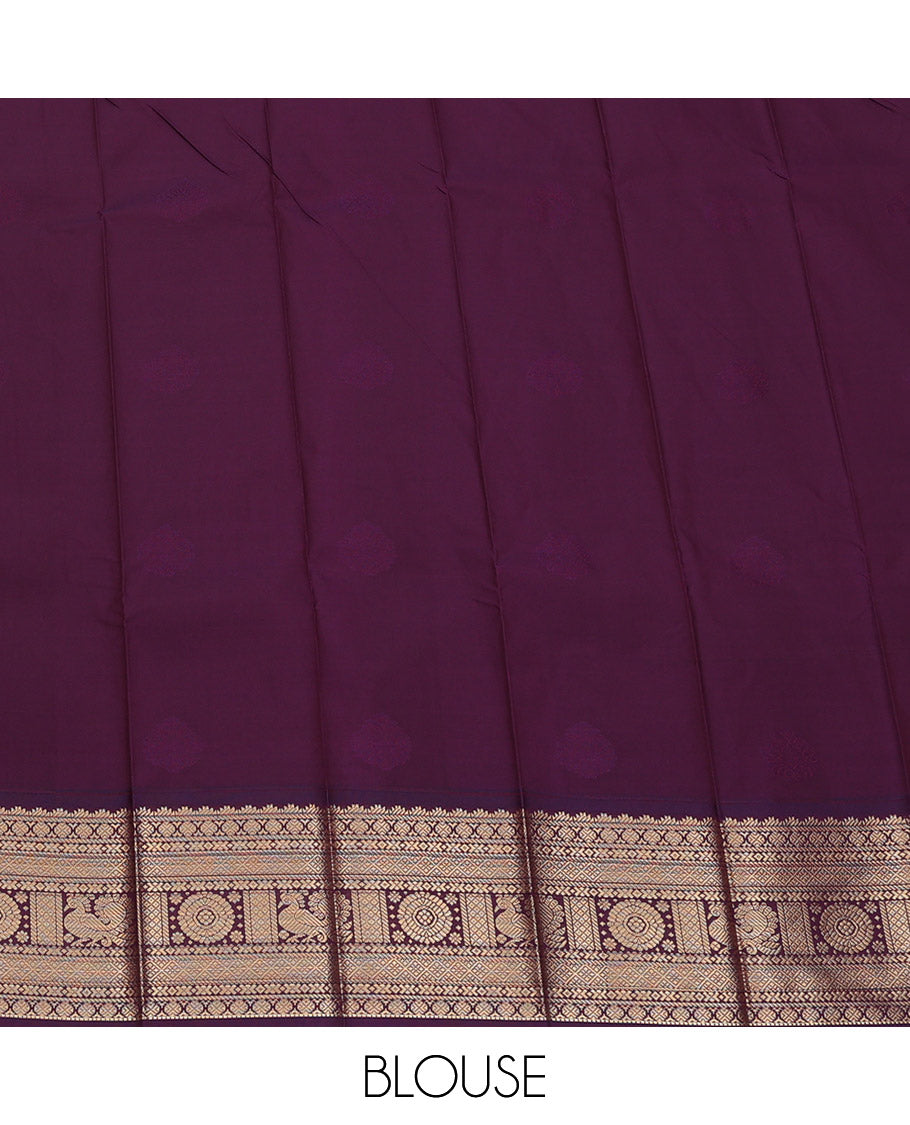 Grey Budget Silk Saree, Sparsely Sparkled with Zari Buttas, Complemented by a Contrast Traditional Zari Border, Grand Pallu, and Contrast Blouse
