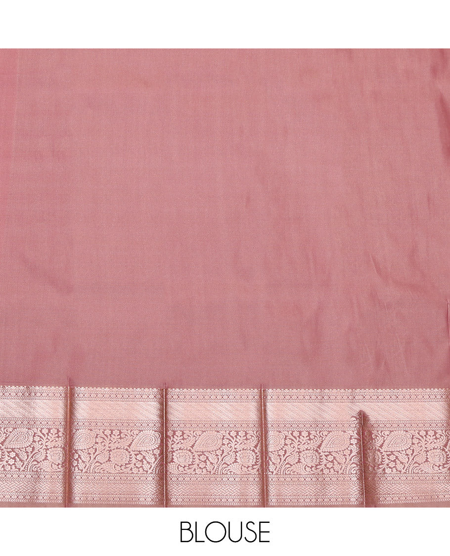 Pink Budget Silk Saree, Adorned with Zari Buttas, Complemented by a Contrast Traditional Zari Border, Jaal Pallu, and a Contrast Blouse