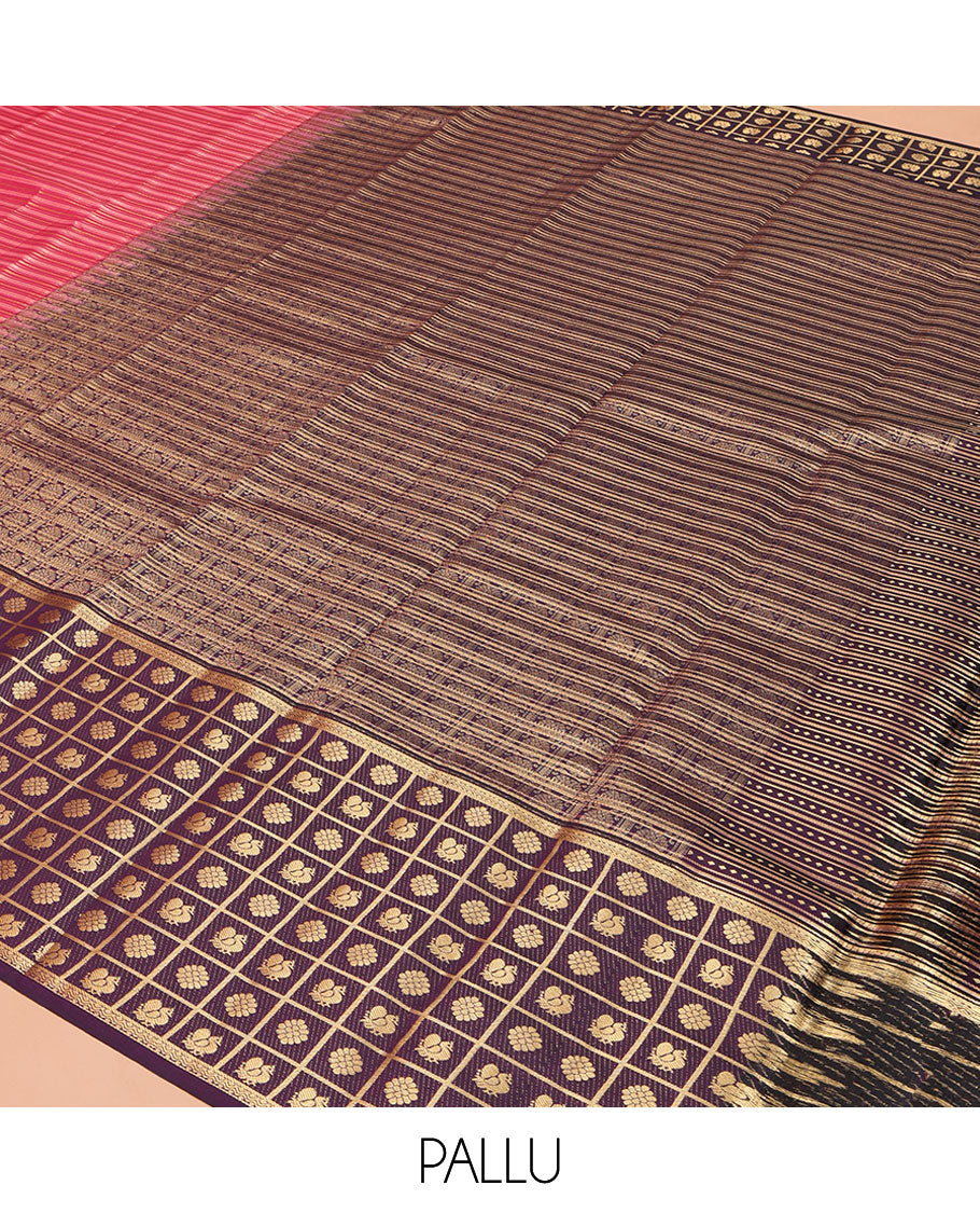 Pink Vasundhara Lite Silk Mix Saree, Richly Detailed with Neli Stripes and Stripes on Its Body, Complemented by a Contrast Border of Annam-Chakram Butta Enclosed Checks Designs, Intricately Designed Pallu, and Paired with a Contrast Blouse