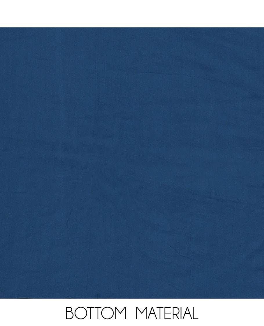 Peacock Blue Cotton Material Churidar, Mughal-Style Printed Top, a Plain Bottom, a Mughal-Style Printed Dupatta