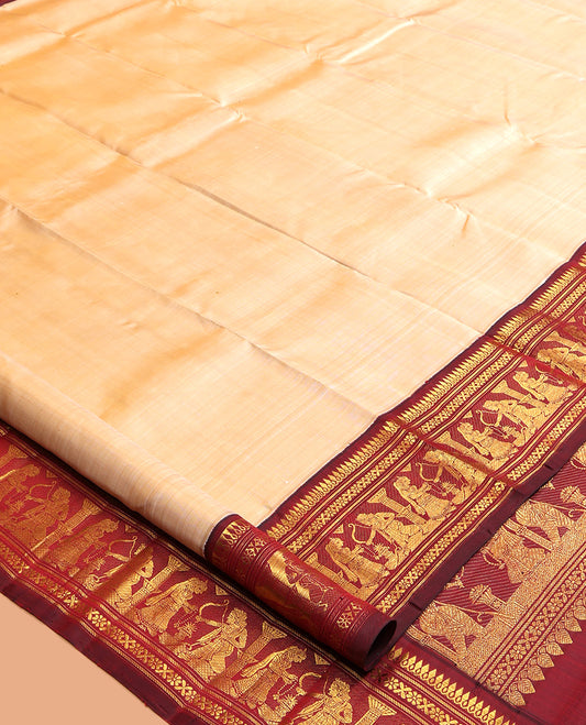 Sandal Plain Kanchipuram Silk Saree