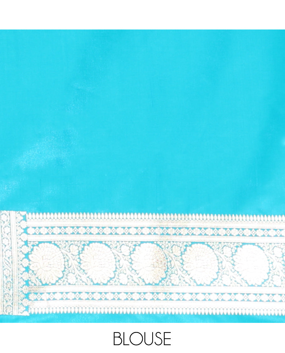Blue Banarasi Nylon Saree, Detailed with Buttas, Floral Creeper Zari Border, Intricate Pallu, and a Matching Blouse