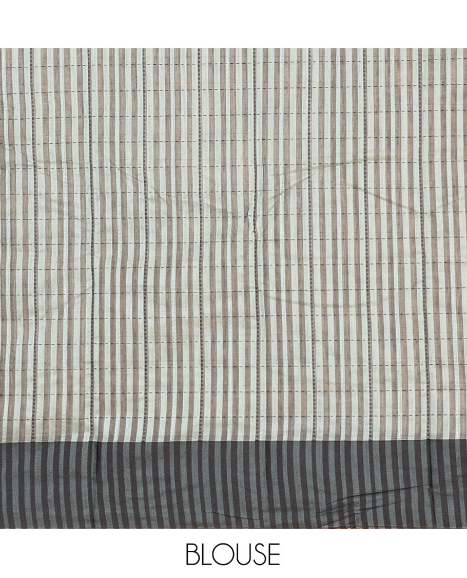 Grey Semi-Silk Cotton Saree, Subtly Sparkled with Checks All Over Its Body, Complemented by a Contrast Border, Pallu Steeped with Stripes, and Paired with a Matching Blouse