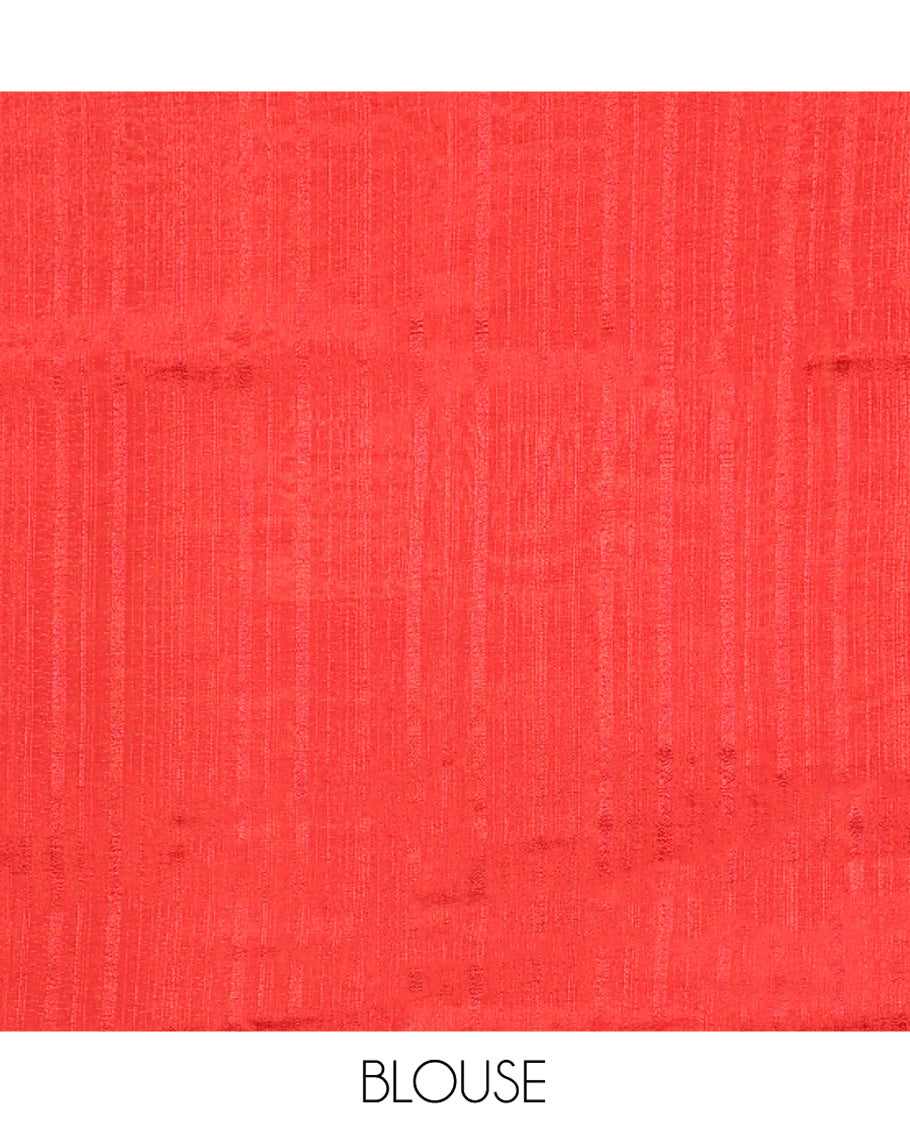 Red Matka Silk Saree, Majestically Detailed with Floral Jaal Jacquard Design on Its Body, Highlighted by Traditional Design Border, Intricately Designed Pallu, and Paired with a Matching Blouse