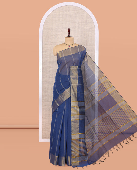 Blue Jute Cotton Saree