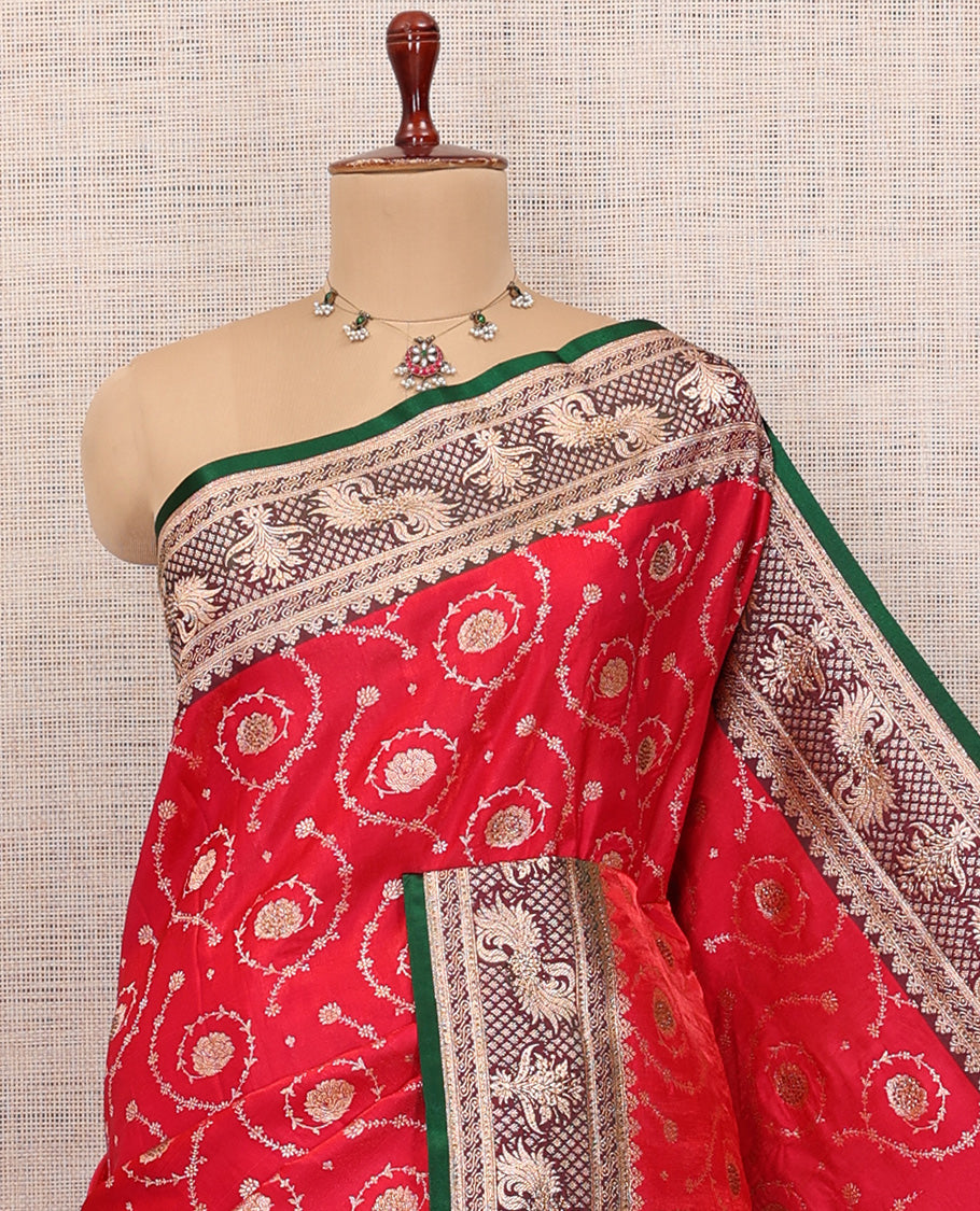 Red Semi-Banaras Nylon Saree