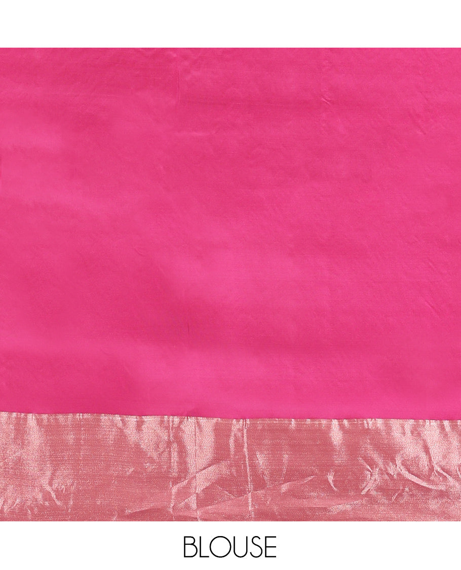 Peacock Blue Uppada Saree, Ornamented with Floral Buttas, a Bavanji Border, Contrast Intricate Pallu, and a Contrast Blouse