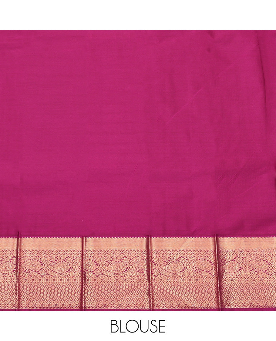 Pink Budget Silk Saree, Steeped with Buttas and Stripes All Over Its Body, Complemented by Contrast Traditional Zari Designs Woven Border, Grand Jaal Pallu and Paired with a Contrast Blouse