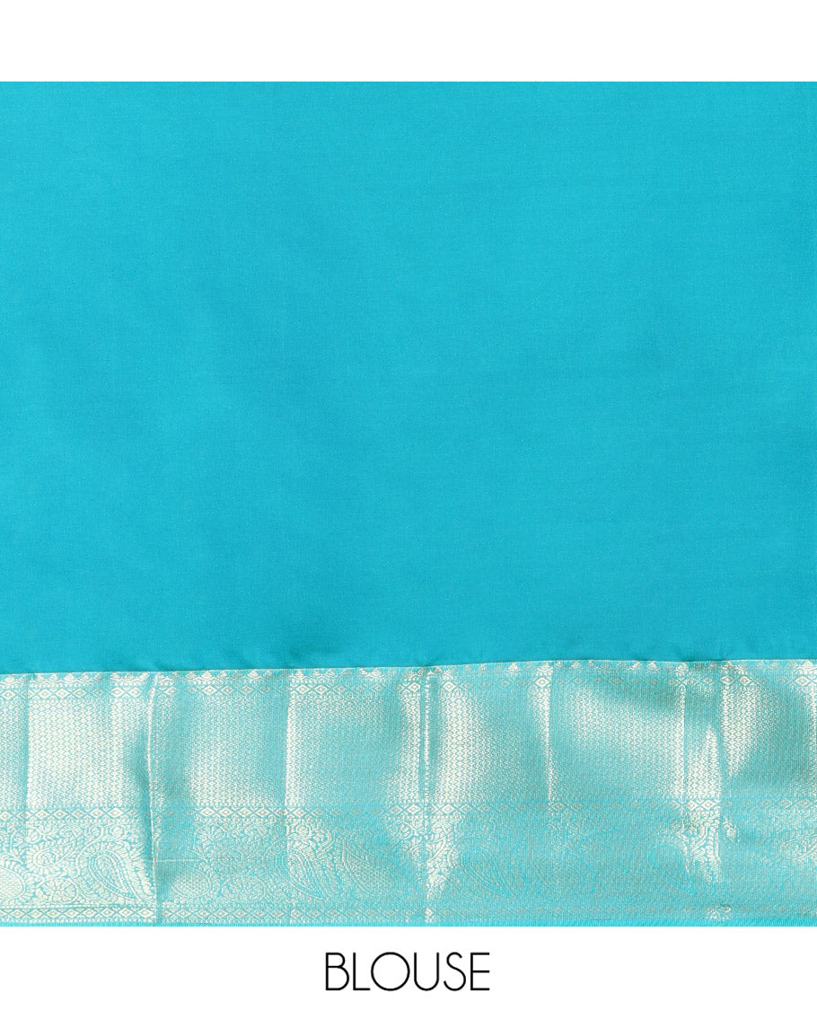 Magenta Budget Silk Saree, Subtly Enriched with Zari Buttas All Over Its Body, Complemented by a Contrast Traditional Zari Design Border of Paisleys, Grand Pallu of Jaal Designs, and Paired with a Contrast Blouse